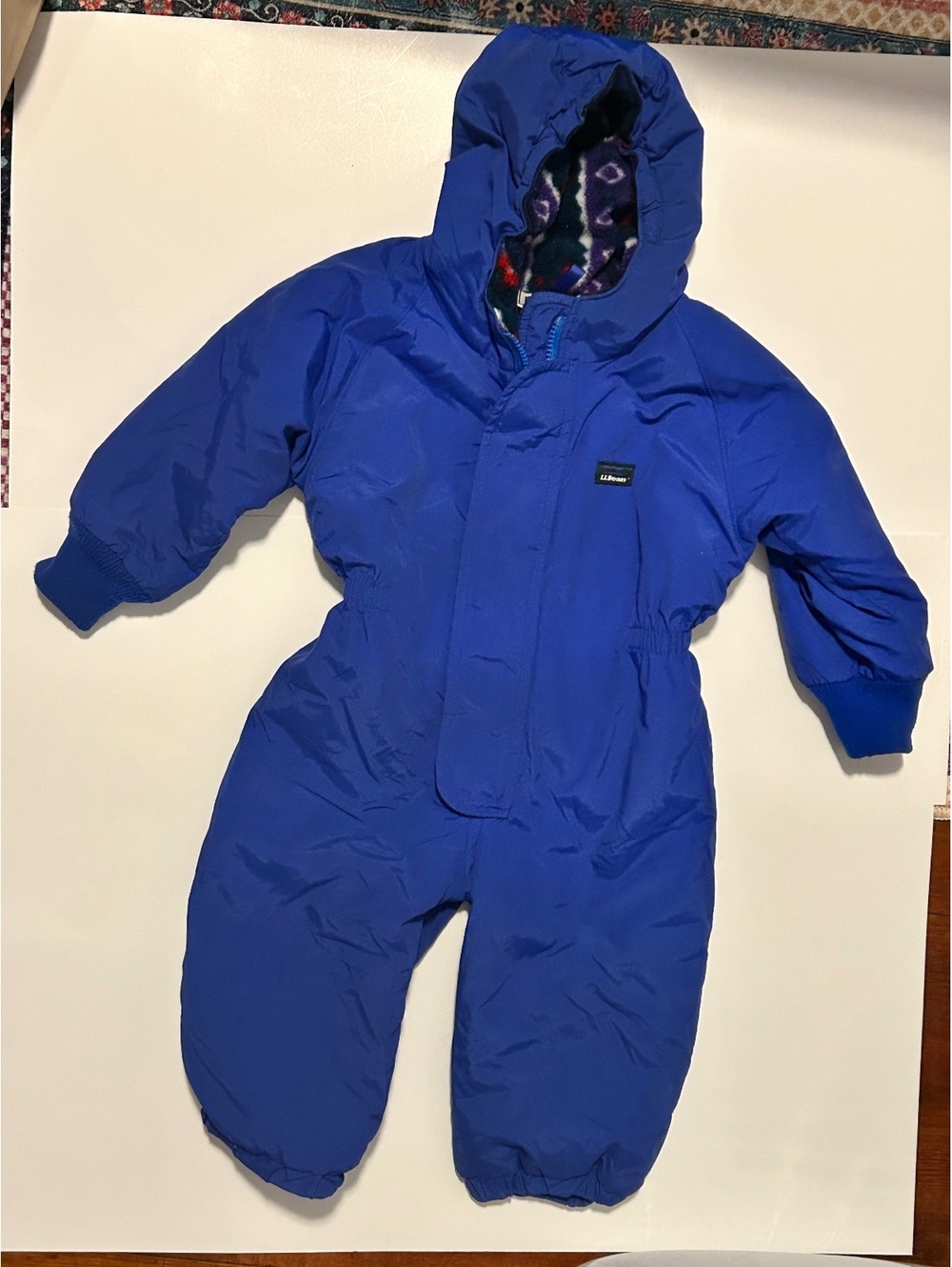 Vintage L.L.Bean Blue One-Piece Snowsuit with Hood, Size 12-24 Months